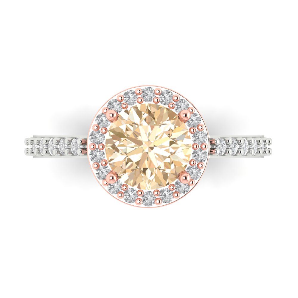 2.4 ct Round Halo Natural Morganite VVS1 Promise Bridal Wedding Engagement Classic Designer Ring Solid 14k White Rose Gold