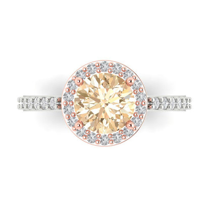 2.4 ct Round Halo Natural Morganite VVS1 Promise Bridal Wedding Engagement Classic Designer Ring Solid 14k White Rose Gold