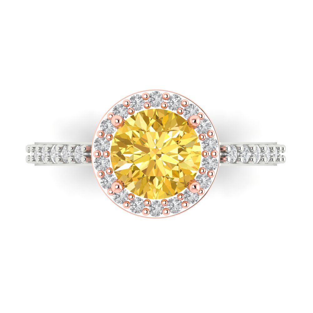 1.86 cttw Zirconia Simulated Yellow Diamond Solitaire with Zirconia Simulated Diamond Accents Engagement Ring - Solid Gold (VVS1, Round Cut,7.5mm)