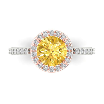 1.86 cttw Zirconia Simulated Yellow Diamond Solitaire with Zirconia Simulated Diamond Accents Engagement Ring - Solid Gold (VVS1, Round Cut,7.5mm)