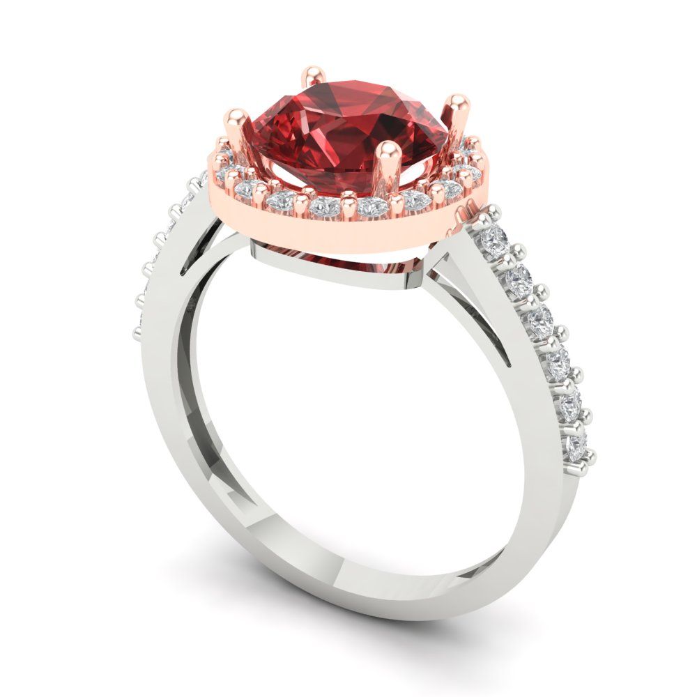 1.86 cttw Natural Garnet Solitaire with Zirconia Simulated Diamond Accents Engagement Ring - Solid White/Rose Gold (VVS1, Round Cut,7.5mm)