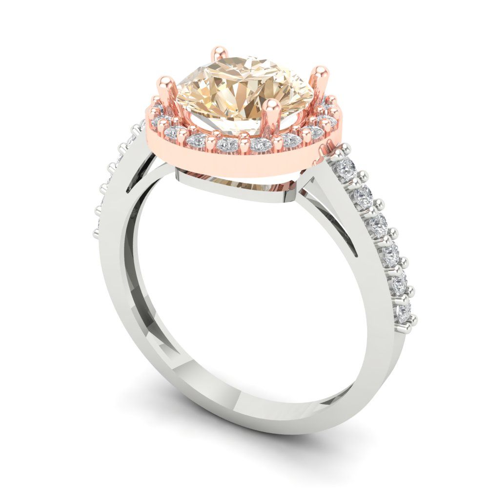 2.4 ct Round Halo Natural Morganite VVS1 Promise Bridal Wedding Engagement Classic Designer Ring Solid 14k White Rose Gold