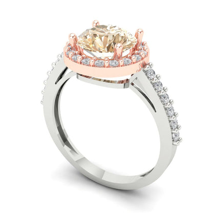 2.4 ct Round Halo Natural Morganite VVS1 Promise Bridal Wedding Engagement Classic Designer Ring Solid 14k White Rose Gold