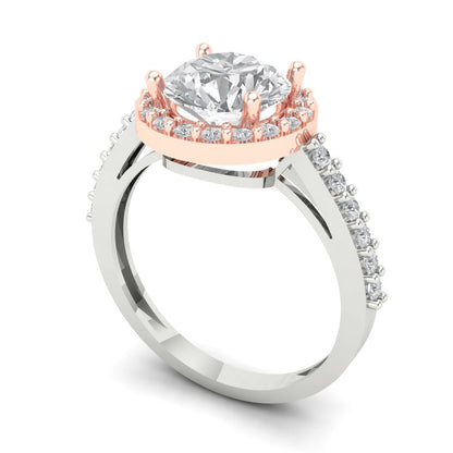 1.86 cttw Moissanite Solitaire with Zirconia Simulated Diamond Accents Engagement Ring - Solid White/Rose Gold (VVS1, Round Cut,7.5mm)