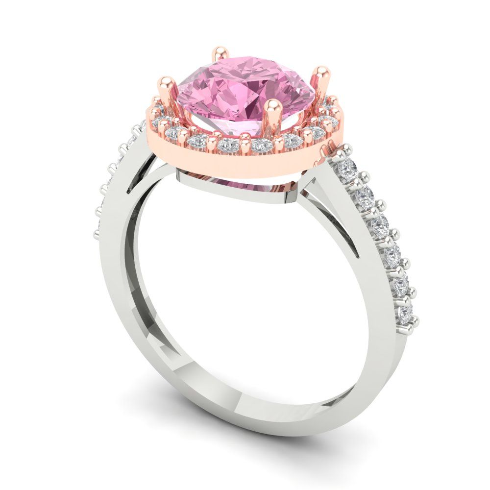 1.86 cttw Zirconia Simulated Pink Diamond Solitaire with Zirconia Simulated Diamond Accents Engagement Ring - Solid Gold (VVS1, Round Cut,7.5mm)
