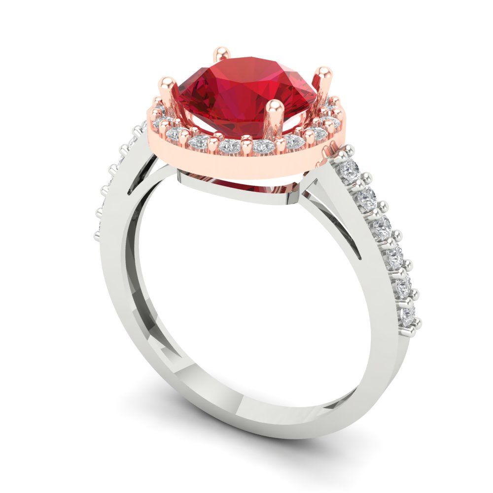 1.86 cttw Simulated Pink Tourmaline Solitaire with Zirconia Simulated Diamond Accents Engagement Ring - Solid White/Rose Gold (VVS1, Round Cut,7.5mm)