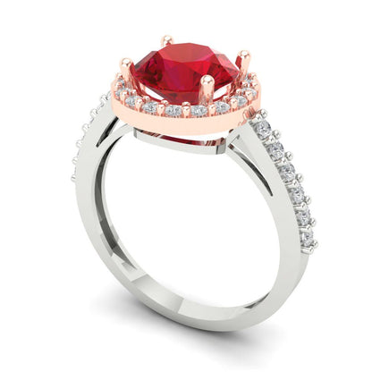 1.86 cttw Simulated Pink Tourmaline Solitaire with Zirconia Simulated Diamond Accents Engagement Ring - Solid White/Rose Gold (VVS1, Round Cut,7.5mm)