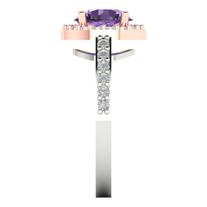 1.86 cttw Simulated Alexandrite Solitaire with Zirconia Simulated Diamond Accents Engagement Ring - Solid White/Rose Gold (VVS1, Round Cut,7.5mm)