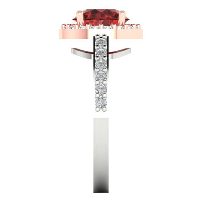 1.86 cttw Natural Garnet Solitaire with Zirconia Simulated Diamond Accents Engagement Ring - Solid White/Rose Gold (VVS1, Round Cut,7.5mm)