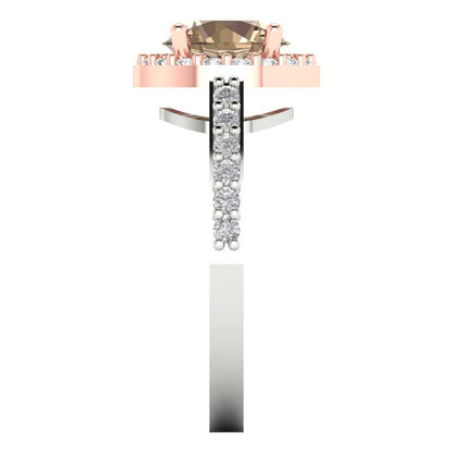 1.86 cttw Yellow Moissanite Solitaire with Zirconia Simulated Diamond Accents Engagement Ring - Solid White/Rose Gold (VVS1, Round Cut,7.5mm)
