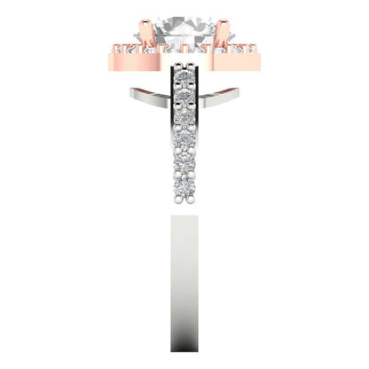1.86 cttw Moissanite Solitaire with Zirconia Simulated Diamond Accents Engagement Ring - Solid White/Rose Gold (VVS1, Round Cut,7.5mm)