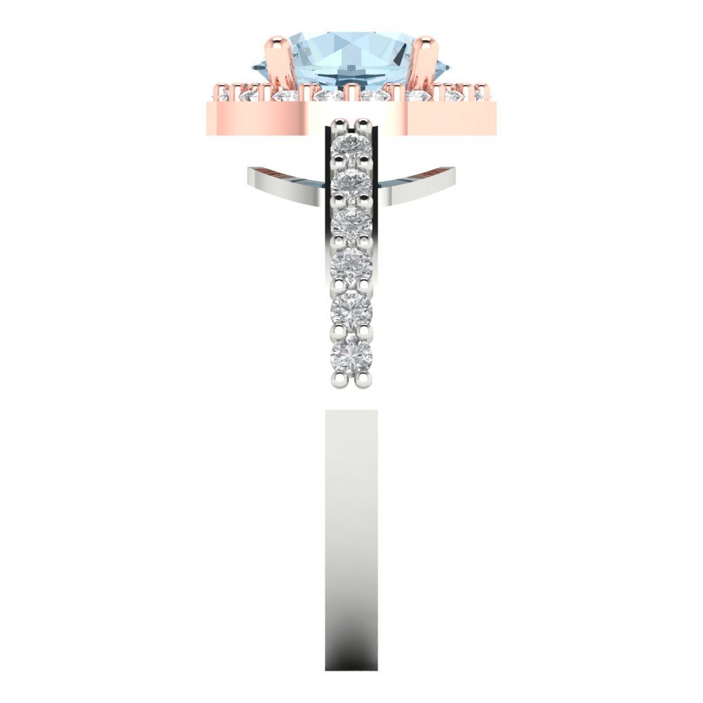 1.86 cttw Natural Swiss Blue Topaz Solitaire with Zirconia Simulated Diamond Accents Engagement Ring - Solid White/Rose Gold (VVS1, Round Cut,7.5mm)