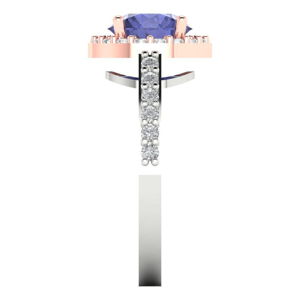 1.86 cttw Simulated Tanzanite Solitaire with Zirconia Simulated Diamond Accents Engagement Ring - Solid White/Rose Gold (VVS1, Round Cut,7.5mm)