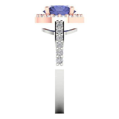 1.86 cttw Simulated Tanzanite Solitaire with Zirconia Simulated Diamond Accents Engagement Ring - Solid White/Rose Gold (VVS1, Round Cut,7.5mm)