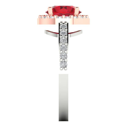 1.86 cttw Simulated Pink Tourmaline Solitaire with Zirconia Simulated Diamond Accents Engagement Ring - Solid White/Rose Gold (VVS1, Round Cut,7.5mm)