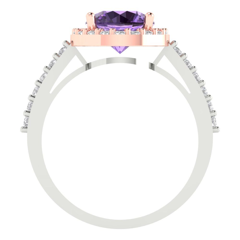 1.86 cttw Simulated Alexandrite Solitaire with Zirconia Simulated Diamond Accents Engagement Ring - Solid White/Rose Gold (VVS1, Round Cut,7.5mm)
