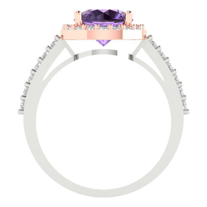 1.86 cttw Simulated Alexandrite Solitaire with Zirconia Simulated Diamond Accents Engagement Ring - Solid White/Rose Gold (VVS1, Round Cut,7.5mm)