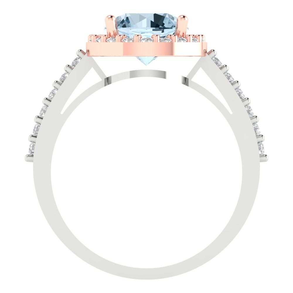 1.86 cttw Natural Swiss Blue Topaz Solitaire with Zirconia Simulated Diamond Accents Engagement Ring - Solid White/Rose Gold (VVS1, Round Cut,7.5mm)