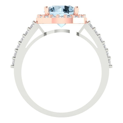 1.86 cttw Natural Swiss Blue Topaz Solitaire with Zirconia Simulated Diamond Accents Engagement Ring - Solid White/Rose Gold (VVS1, Round Cut,7.5mm)