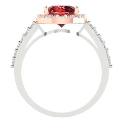 1.86 cttw Natural Garnet Solitaire with Zirconia Simulated Diamond Accents Engagement Ring - Solid White/Rose Gold (VVS1, Round Cut,7.5mm)