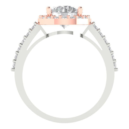 1.86 cttw Moissanite Solitaire with Zirconia Simulated Diamond Accents Engagement Ring - Solid White/Rose Gold (VVS1, Round Cut,7.5mm)