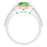 2 ct Brilliant Round Cut Green Simulated Diamond Stone White/Rose Gold Halo Solitaire with Accents Ring