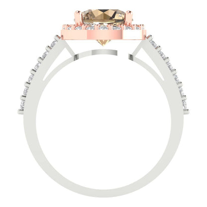 1.86 cttw Yellow Moissanite Solitaire with Zirconia Simulated Diamond Accents Engagement Ring - Solid White/Rose Gold (VVS1, Round Cut,7.5mm)