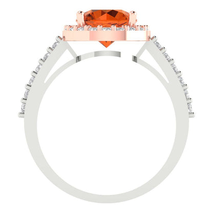 1.86 cttw Simulated Pink Tourmaline Solitaire with Zirconia Simulated Diamond Accents Engagement Ring - Solid White/Rose Gold (VVS1, Round Cut,7.5mm)