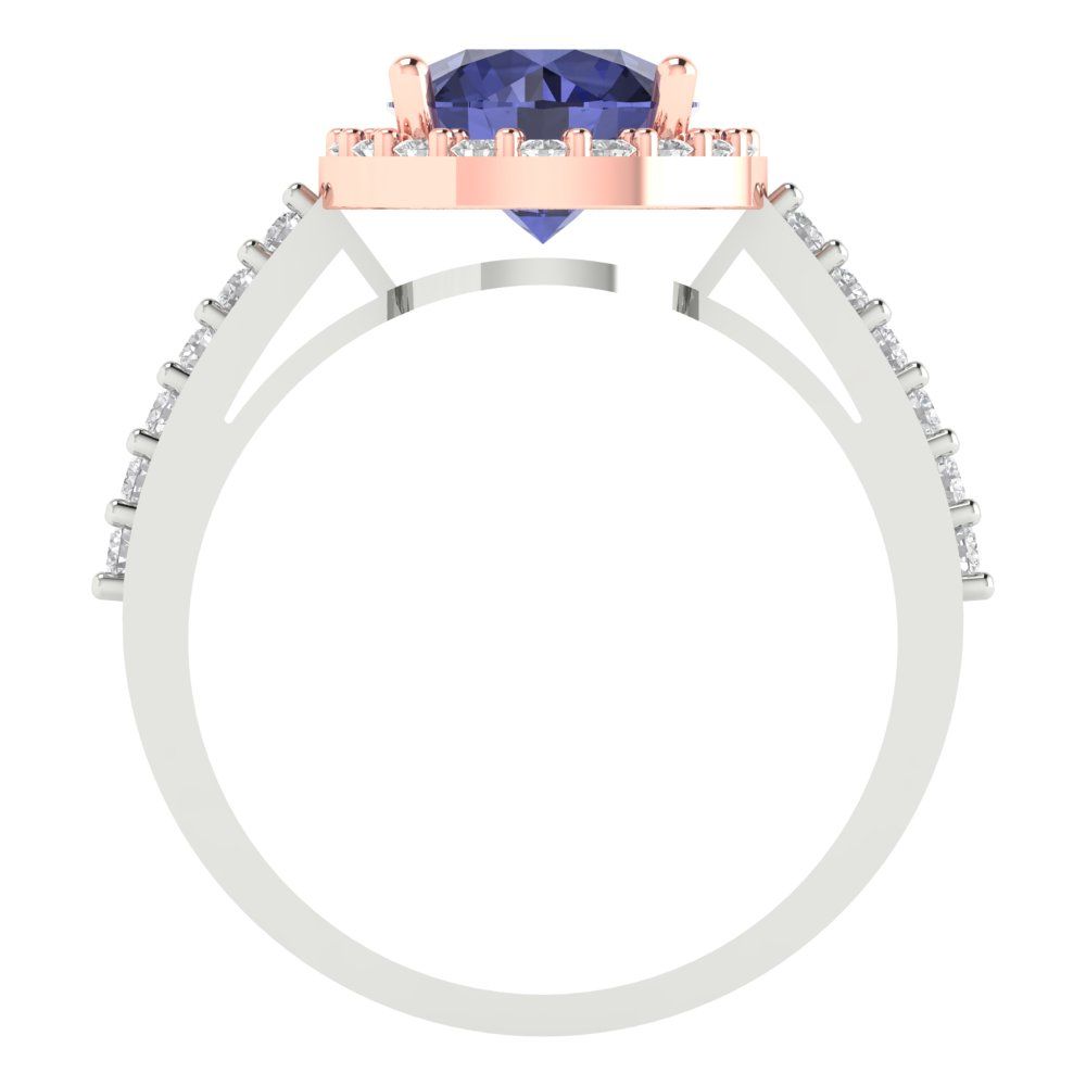 1.86 cttw Simulated Tanzanite Solitaire with Zirconia Simulated Diamond Accents Engagement Ring - Solid White/Rose Gold (VVS1, Round Cut,7.5mm)