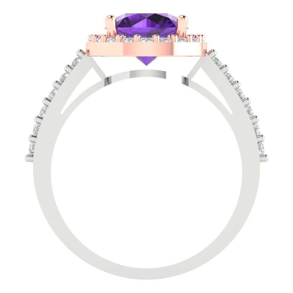 1.86 cttw Natural Amethyst Solitaire with Zirconia Simulated Diamond Accents Engagement Ring - Solid White/Rose Gold (VVS1, Round Cut,7.5mm)
