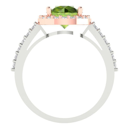 1.86 cttw Natural Peridot Solitaire with Zirconia Simulated Diamond Accents Engagement Ring - Solid Gold (Round Cut,7.5mm)