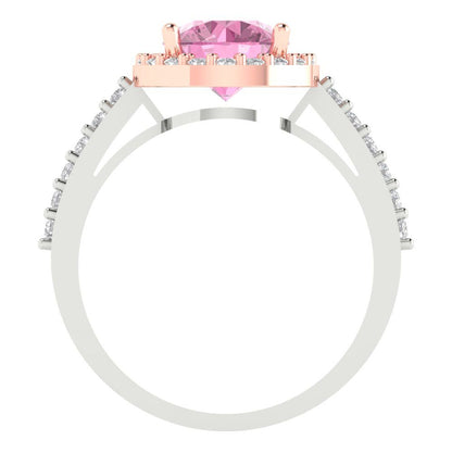 1.86 cttw Zirconia Simulated Pink Diamond Solitaire with Zirconia Simulated Diamond Accents Engagement Ring - Solid Gold (VVS1, Round Cut,7.5mm)