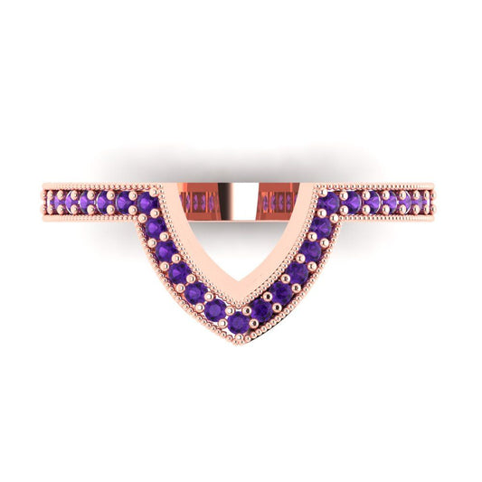 0.1875 cttw Natural Amethyst Round Cut Rose Gold Eternity Wedding Band