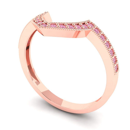 0.1875 cttw Simulated Pink Diamond Round Cut Rose Gold Eternity Wedding Band