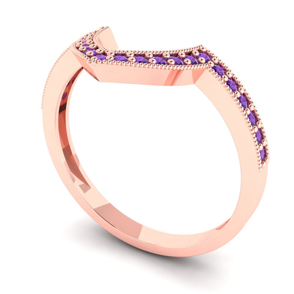 0.1875 cttw Natural Amethyst Round Cut Rose Gold Eternity Wedding Band