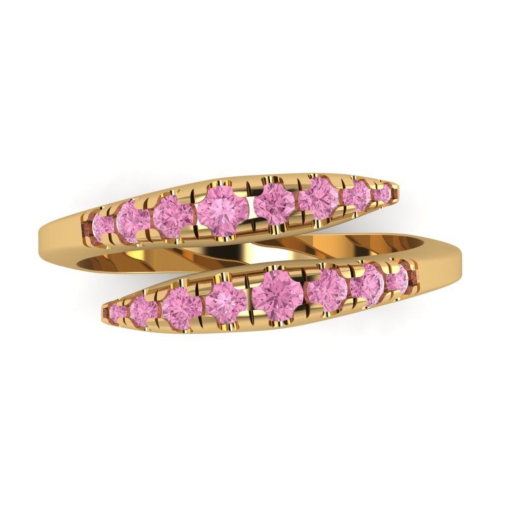 0.235 cttw Simulated Pink Diamond Round Cut Yellow Gold Eternity Wedding Band