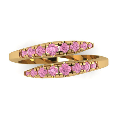 0.235 cttw Simulated Pink Diamond Round Cut Yellow Gold Eternity Wedding Band