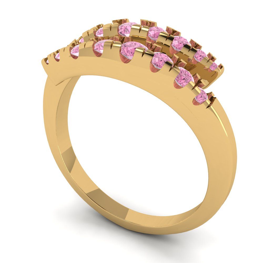 0.235 cttw Simulated Pink Diamond Round Cut Yellow Gold Eternity Wedding Band