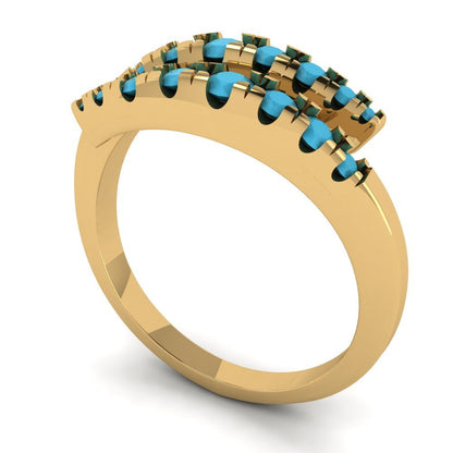 0.235 cttw Simulated Turquoise Round Cut Yellow Gold Eternity Wedding Band