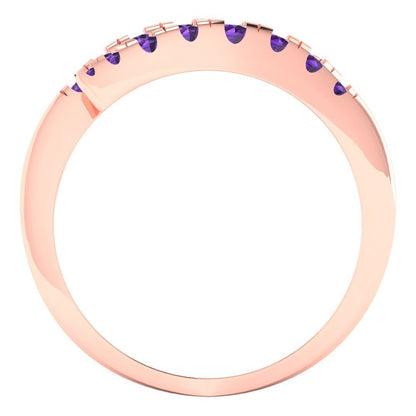 0.235 cttw Natural Amethyst Round Cut Rose Gold Eternity Wedding Band