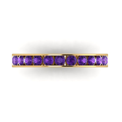 0.39 cttw Natural Amethyst Round Cut Yellow Gold Eternity Wedding Band