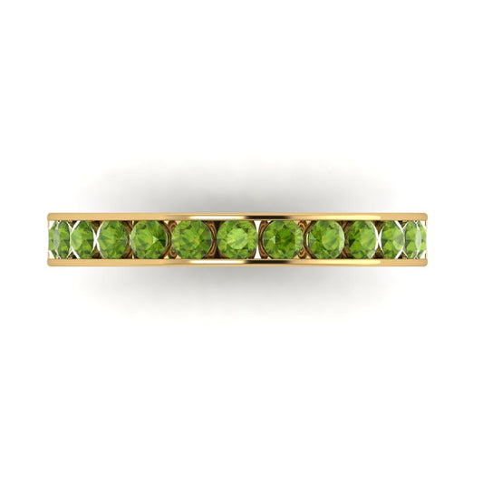 0.39 cttw Natural Peridot Round Cut Yellow Gold Eternity Wedding Band
