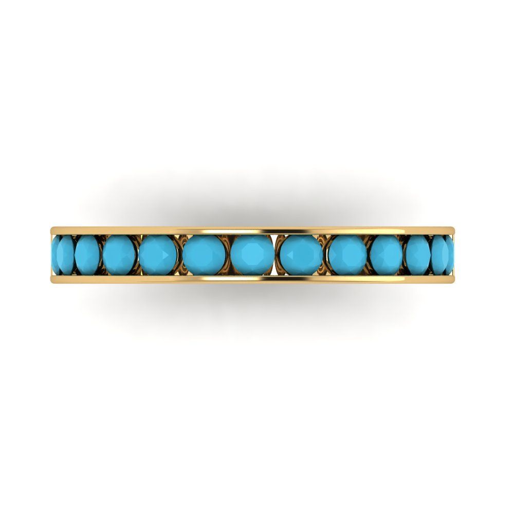 0.39 cttw Simulated Turquoise Round Cut Yellow Gold Eternity Wedding Band