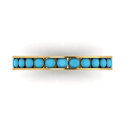 0.39 cttw Simulated Turquoise Round Cut Yellow Gold Eternity Wedding Band