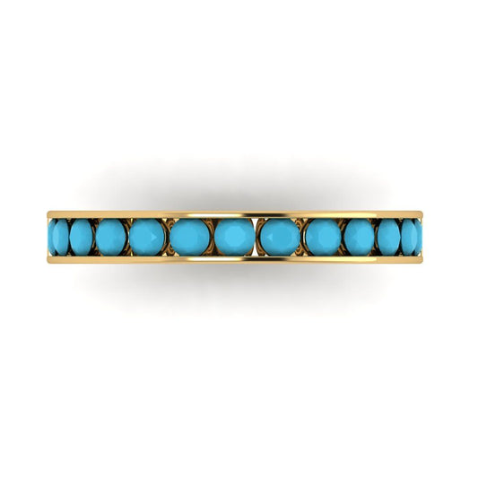 0.39 cttw Simulated Turquoise Round Cut Yellow Gold Eternity Wedding Band