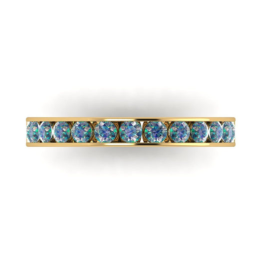 0.39 cttw Blue Moissanite Round Cut Yellow Gold Eternity Wedding Band