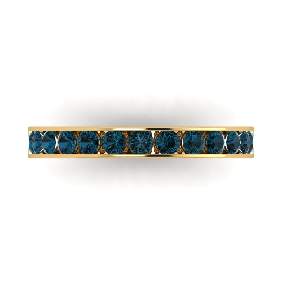 0.39 cttw Natural London Blue Topaz Round Cut Yellow Gold Eternity Wedding Band