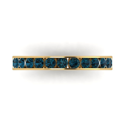 0.39 cttw Natural London Blue Topaz Round Cut Yellow Gold Eternity Wedding Band