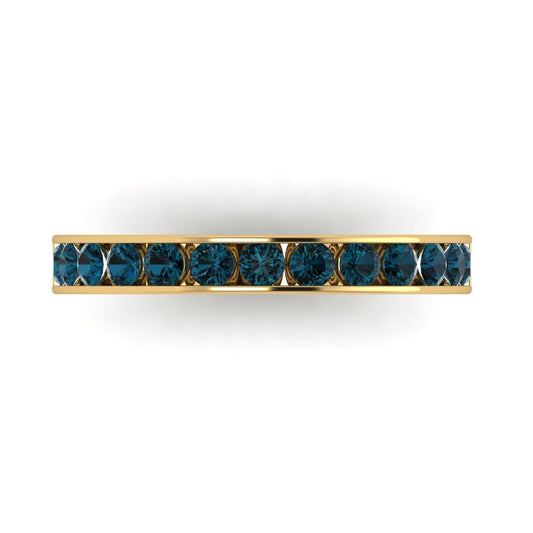 0.39 cttw Natural London Blue Topaz Round Cut Yellow Gold Eternity Wedding Band