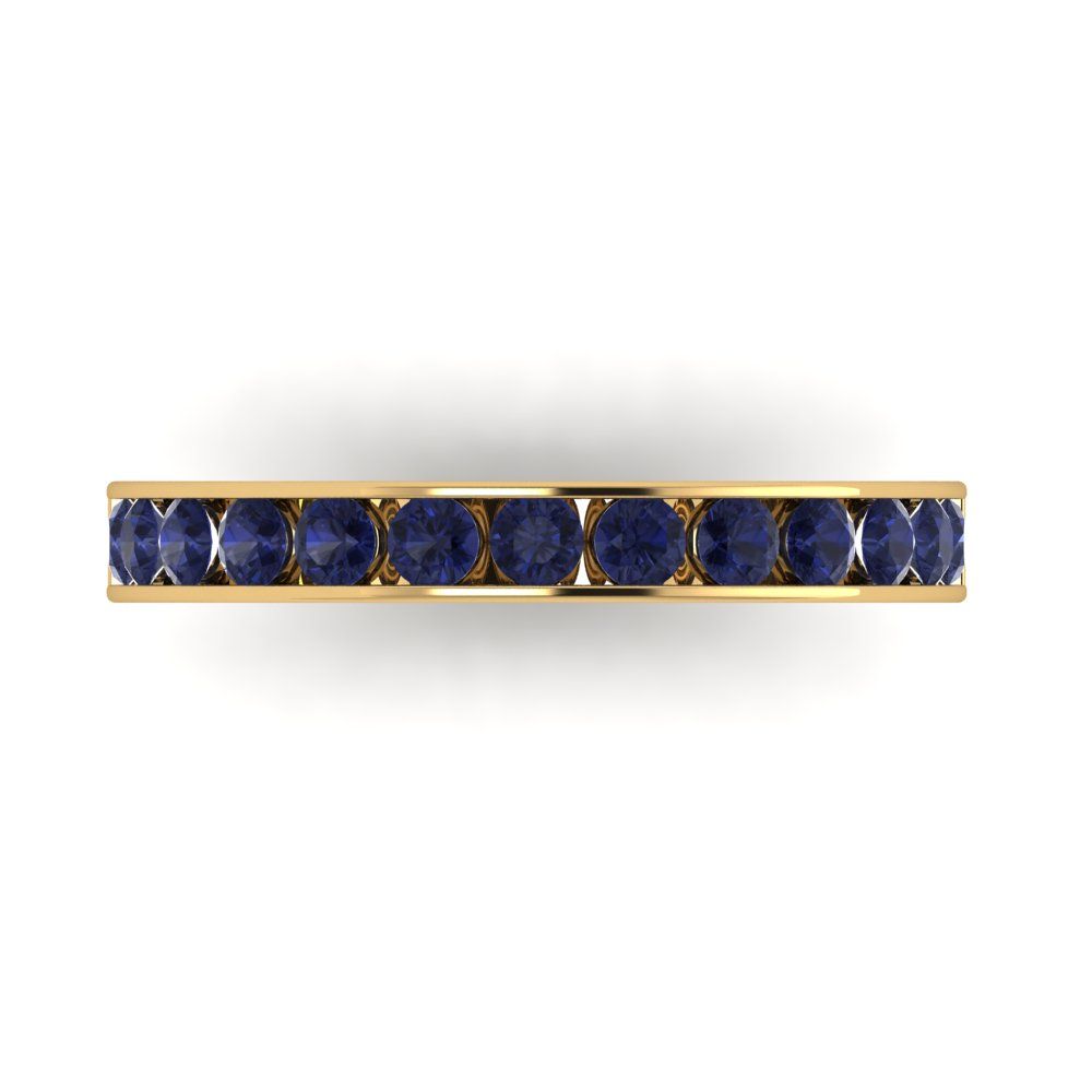 0.39 cttw Simulated Blue Sapphire Round Cut Yellow Gold Eternity Wedding Band